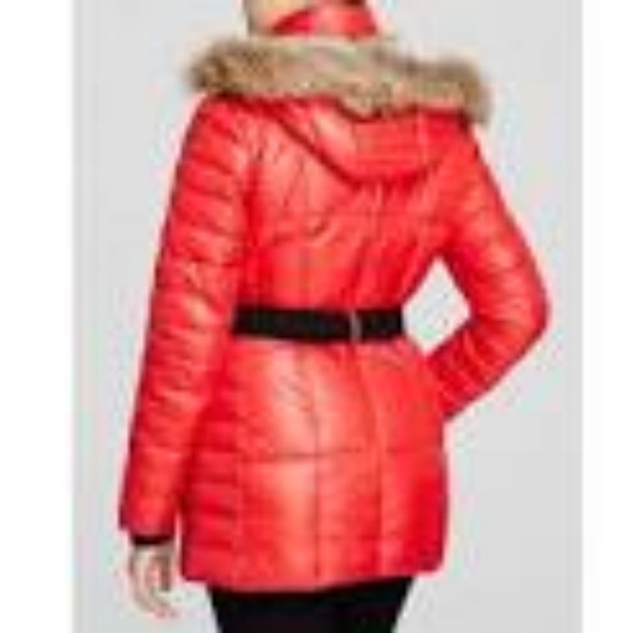 NWOT Marc New York Andew Marc Red Puffer Coyote Fur Hood Large - Picture 2 of 14